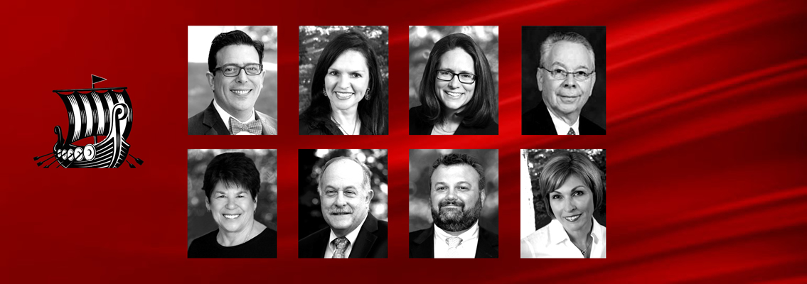 Board of Education members on a black background